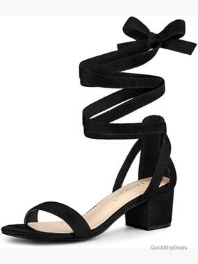 Open Toe Block Heel Lace Up Faux Suede Sandals